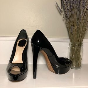 Dior Peep Toe Pumps Black Patent Leather 40 120mm